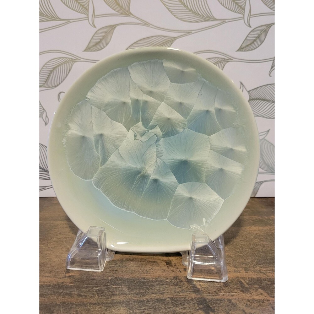 Mint Green Crystalline Glaze Art Pottery Plate - Frosted Crystal Burst - 6"